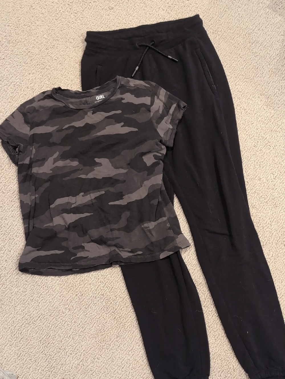 Athleta Girl Black Camo Tee And Joggers- L/12